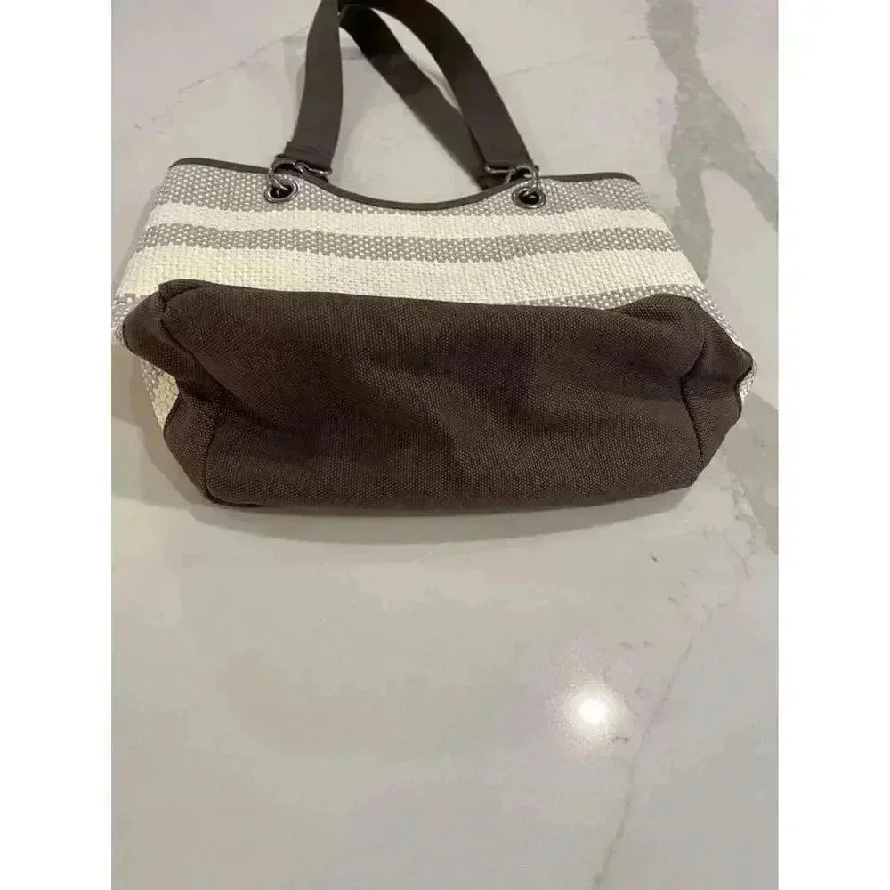 Thirty One Spring Summer Purse Paper Weave Shoulder Bag Brown Ivory Stripe 31 - Picture 6 of 9